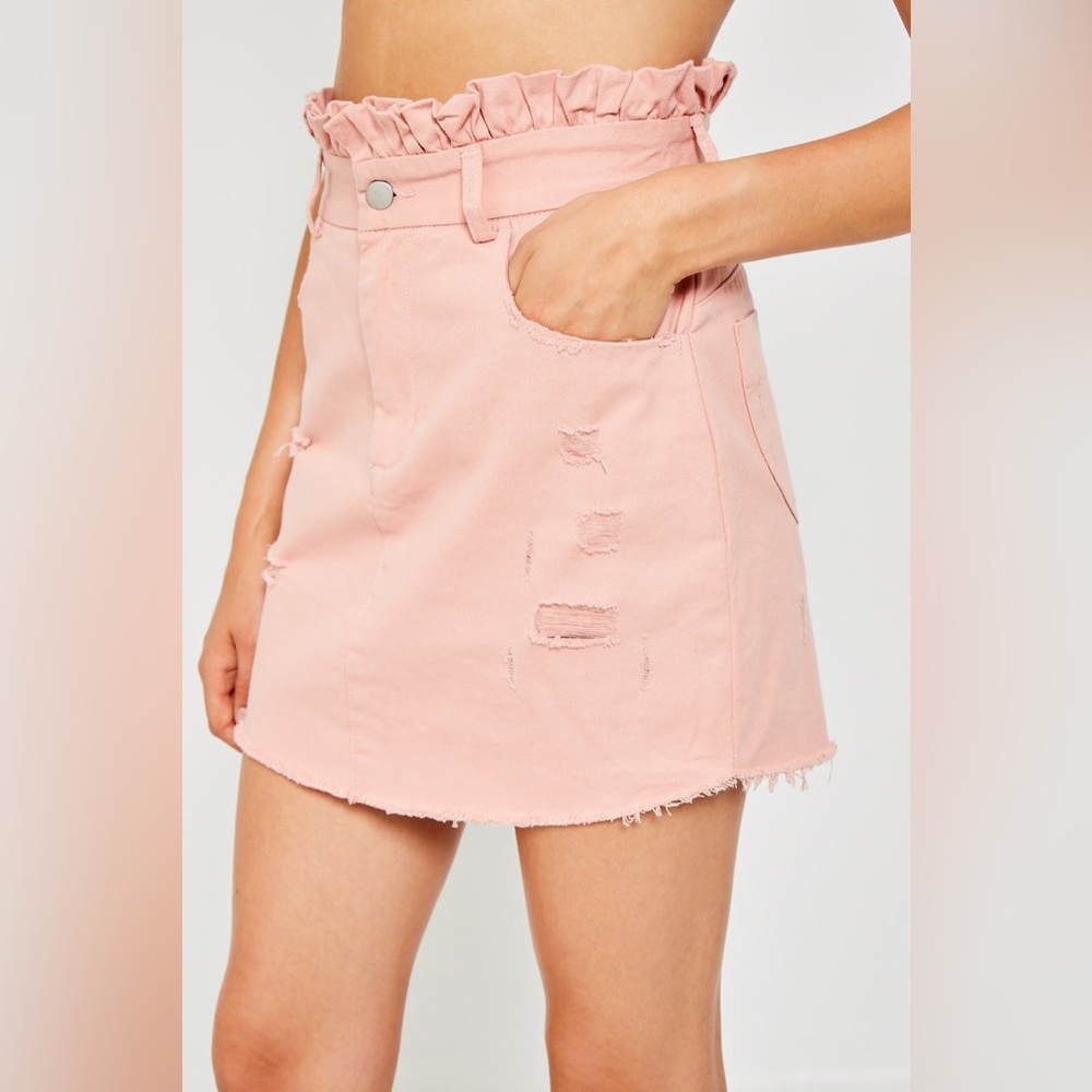 NWT Hayden Distressed Paperbag Denim Skirt Pink Size M - Picture 2 of 9